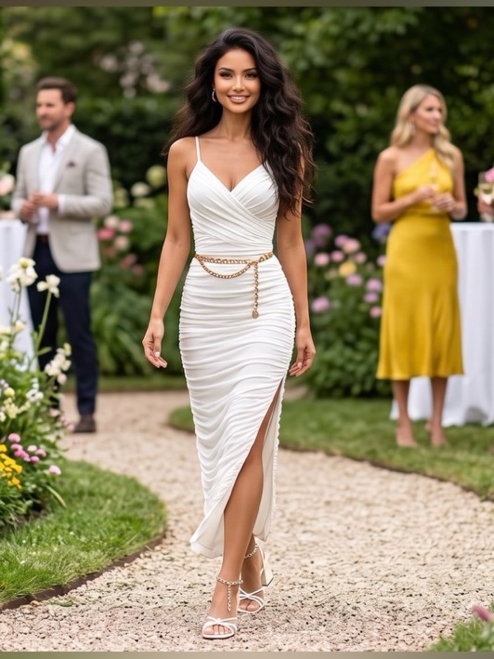 Elliatt White Ruched Maxi Dress with Spaghetti Straps